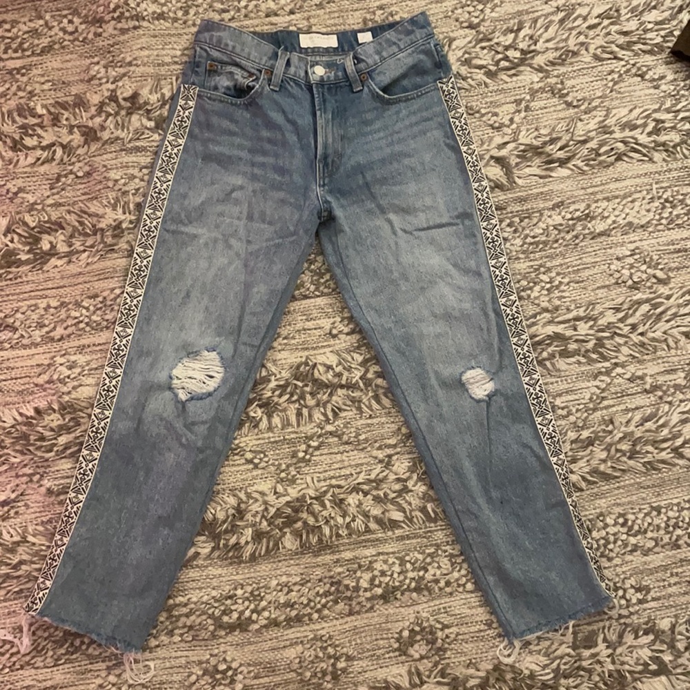 really cute jeans with pattern on side, hardly worn, run true to size